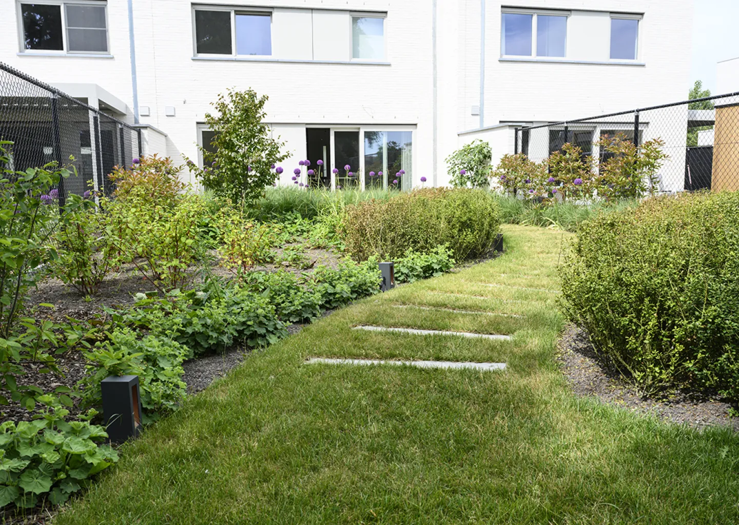 Daarom ontwierpen we een gebogen tuinpad in stapstenen dat je zachtjes uitnodigt naar achter
